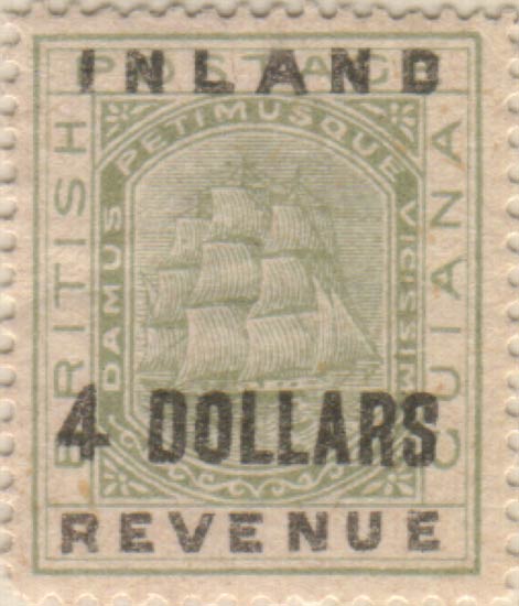 British_Guiana_1888_Sailing-Ship-Surcharged_4dollars_Panelli_Forgery