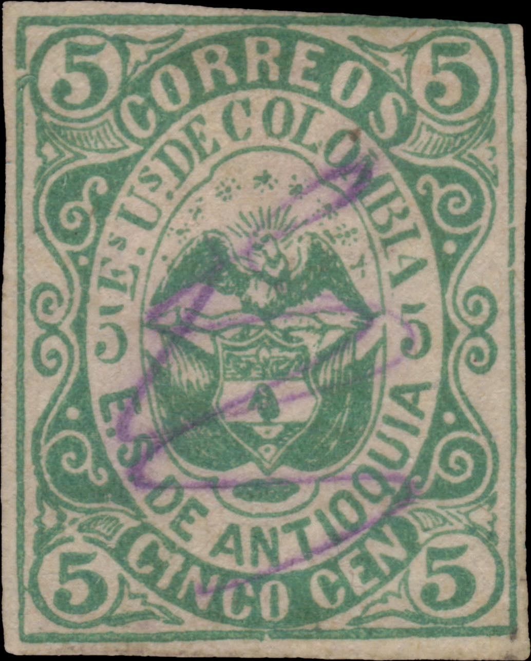 Antioquia_1869_Coat-of-Arms_5c_Forgery