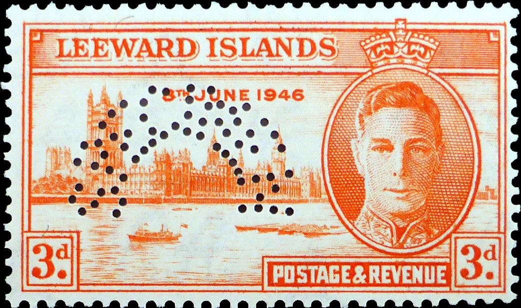 Leeward_Islands_1946_3d_SPECIMIN_perfin_Forgery