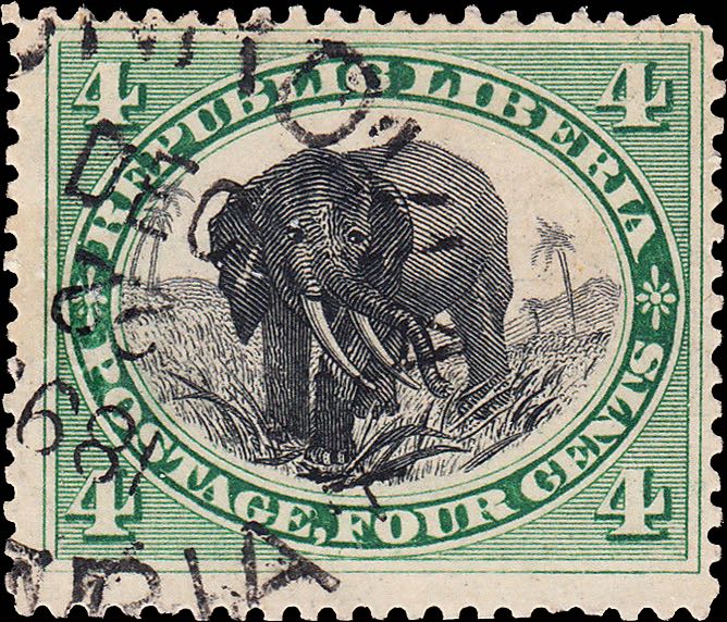 Liberia_1892_Elephant_4c_Genuine