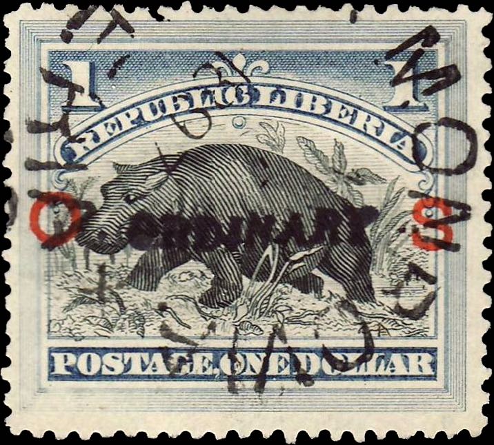 Liberia_1901_ Hippopotamus_1dollar_Ordinary_OS_Forgery