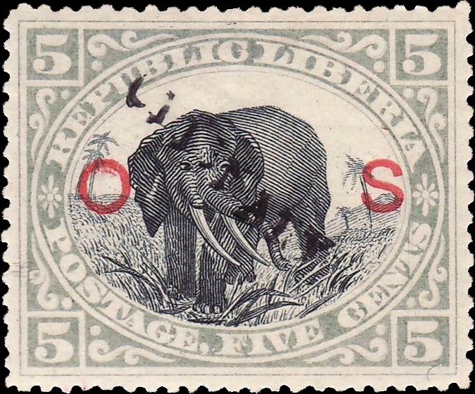 Liberia_1901_Elephant_5c_Grey_Ordinary_OS_Genuine
