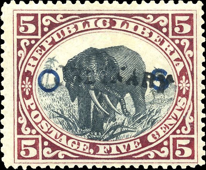 Liberia_1901_Elephant_5c_Ordinary_OS_Genuine