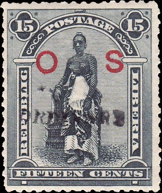 Liberia_1901_Via-Woman_15c_Ordinary_OS_Genuine