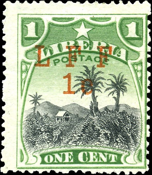 Liberia_1916_Hut_1c_LFF_overprint_Genuine