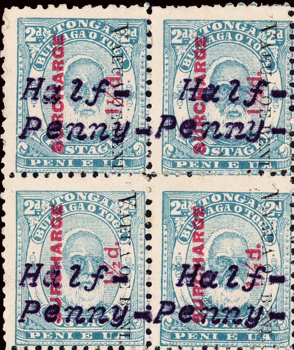 Tonga_1896_Half-Penny_Block-of-Four_Genuine