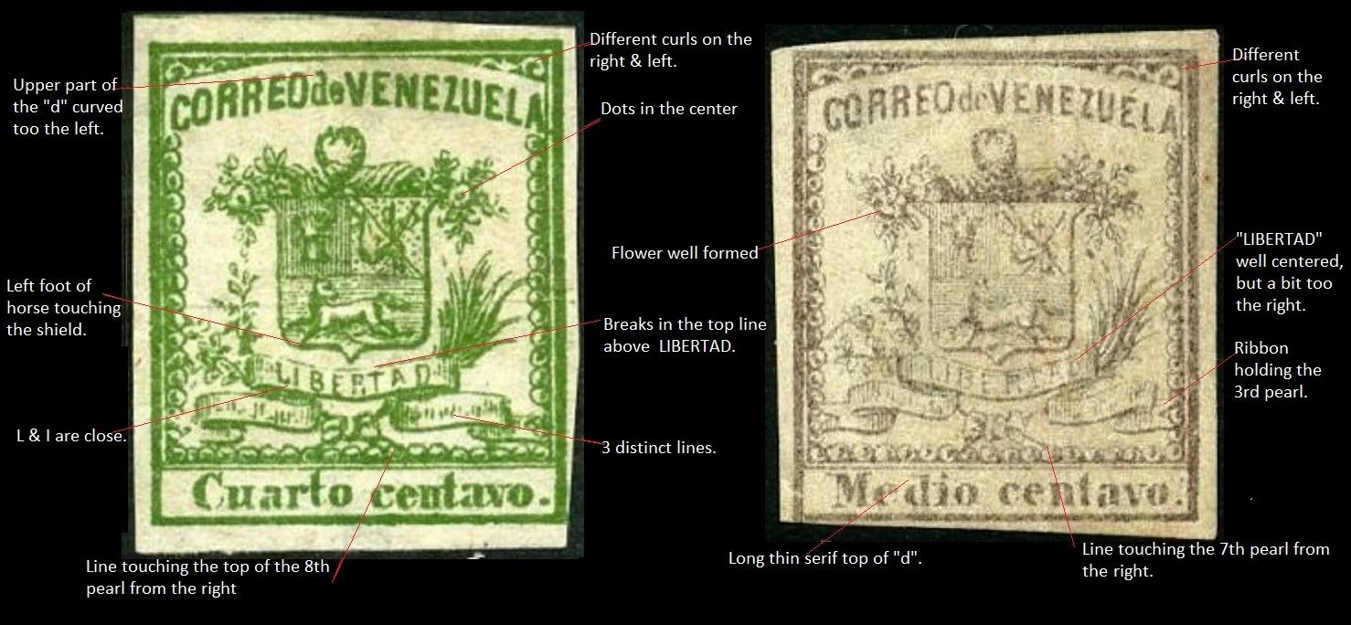 Venezuela_1862_Coat-of-Arms_Genuine_vs_Forgery