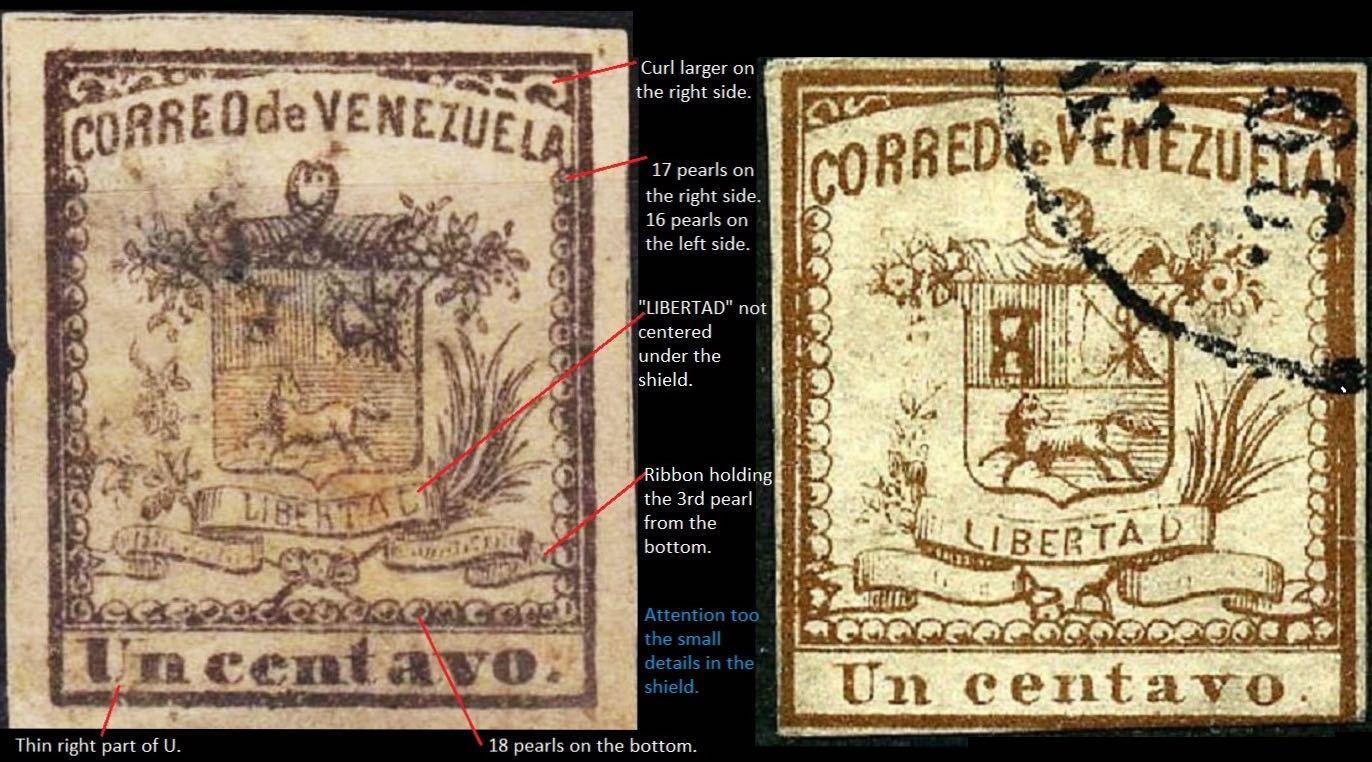 Venezuela_1862_Coat-of-Arms_Un_Centavo_genuine_vs_Forgery