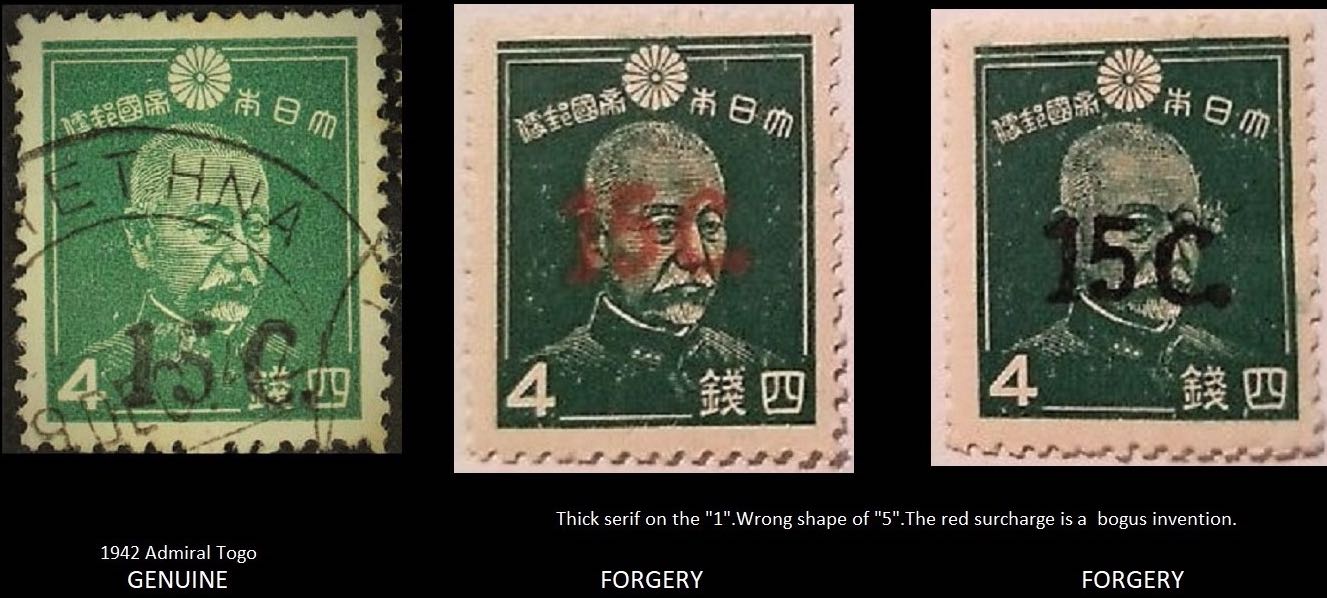 Burma_Japanese_Occ.1942_Admiral_Togo_15c_Genuine-vs-Forgery