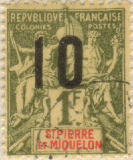 St_Pierre_Miquelon_1912_French_Colonies_Navigation_Commerce_1f_Surcharged_10_Hirschburger_Forgery
