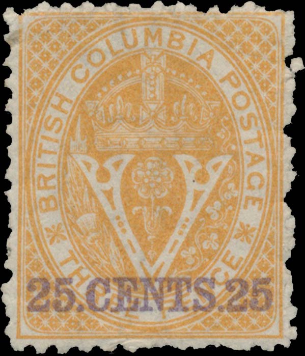 British_Columbia_1869_25c_Genuine