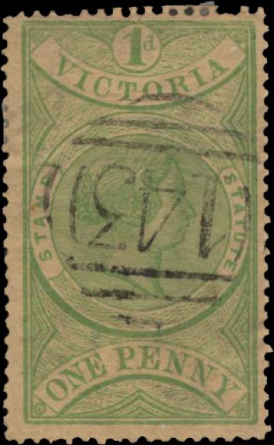Victoria_QV_1d_Green_Forged_postmark