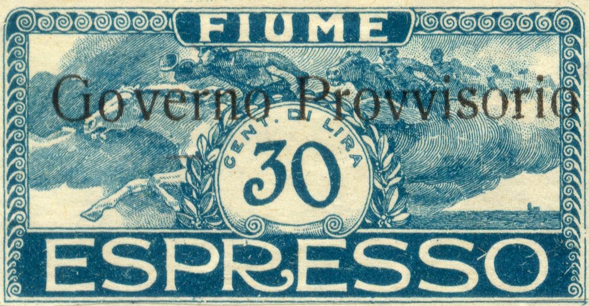 fiume_1921_special_delivery_surcharged_governo_provvisorio_30_genuine