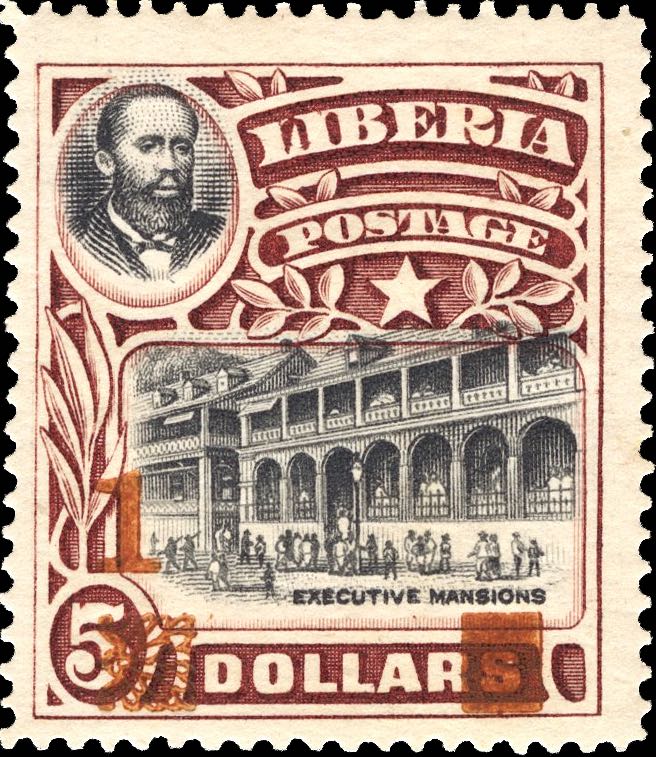 Liberia_1915-16_Provisional_1dollar-on5dollars_red_Genuine